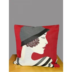 Moderner Gobelin-Kissenbezug Madeleine in rot