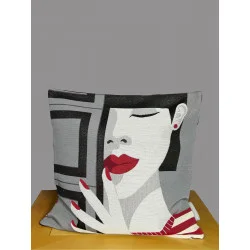 Moderne Gobelin-Kissenhülle Madeleine in grau