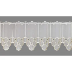 Zeitlos bestickte Bistrogardine Judy in beige Plauener Spitze 30 cm hoch
