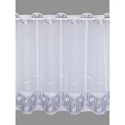 Bestickte Kurzgardine Babett blau-weiß Plauener Spitze