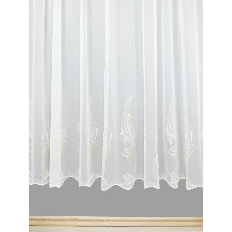 Eleganter Stickereistore Mara mit Plauener Ornamentstickerei in weiß-beige