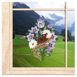 Blumenfensterbild Kirschblütenstrauß aus Plauner Spitze