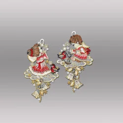 2er Set Fensterbild Engelpaar aus Plauener Spitze