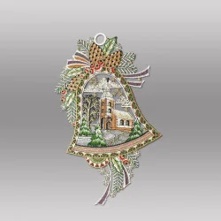 Fensterbild Glocke mit Kirche aus Plauener Spitze