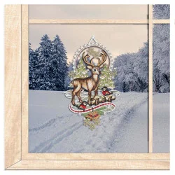 Winter-Fensterbild Rentier aus Plauener Spitze