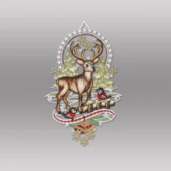 Fensterbild Rentier aus Plauener Spitze