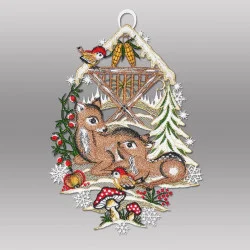 Fensterbild Zwei Rehe an der Futterkrippe