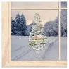 Plauener Spitzen-Fensterbild Haus mit Winterlandschaft