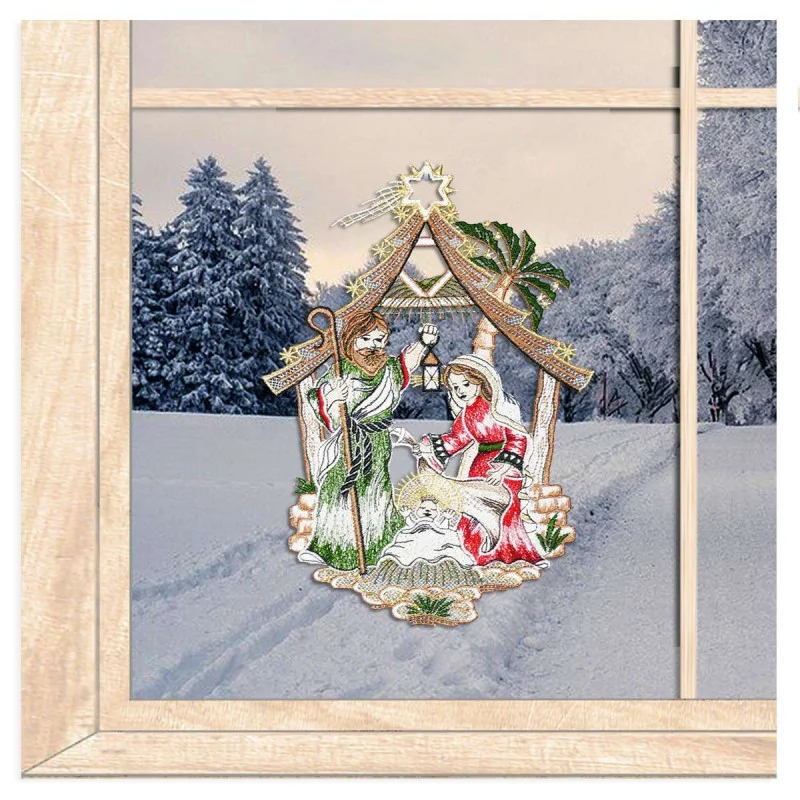 Fensterbild Christi Geburt aus Plauener Spitze