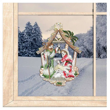 Fensterbild Christi Geburt aus Plauener Spitze