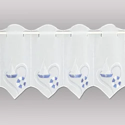 Maritime Stickerei-Scheibengardine Ocean in blau-weiß Plauener Spitze