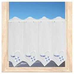 Maritime Stickerei-Scheibengardine Ocean in blau-weiß 45 cm