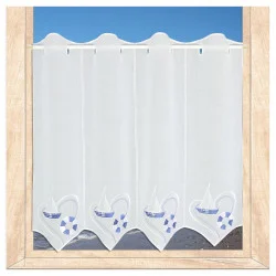 Maritime Stickerei-Scheibengardine Ocean in blau-weiß 55 cm