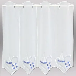 Maritime Stickerei-Scheibengardine Ocean in blau-weiß Plauener Spitze