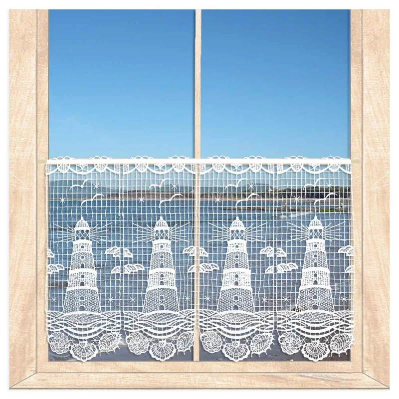 Weiße Plauener Spitzengardine Leuchtturm