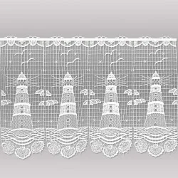Weiße Plauener Spitzengardine Leuchtturm