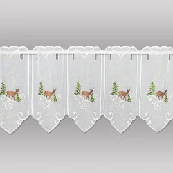 Stickerei-Scheibengardine Winterhirsch Plauener Spitze