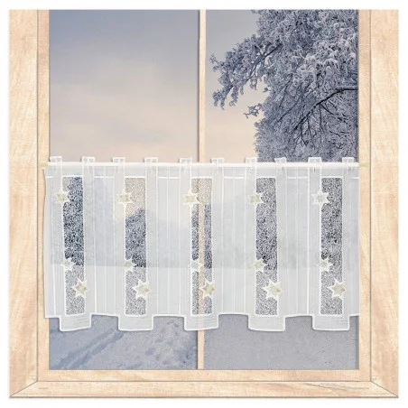 Stickerei-Kurzgardine Stille Nacht in gold Plauener Spitze