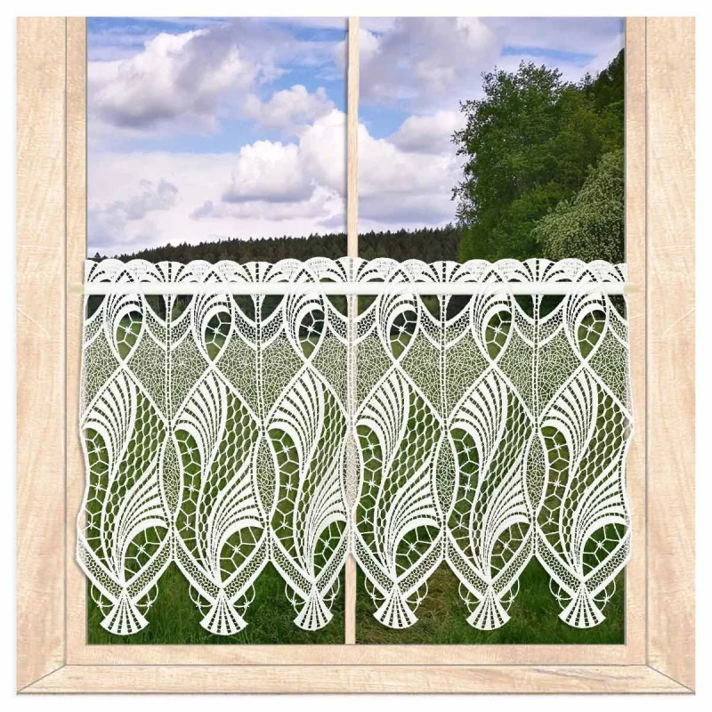 Zeitlose Plauener Spitzengardine Jonna in weiß