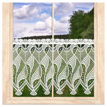 Zeitlose Plauener Spitzengardine Jonna in weiß