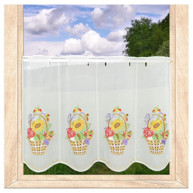 Stickerei-Scheibengardine Herbstkorb