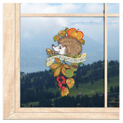 Fensterbild Herbstigel aus Plauener Spitze