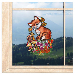 Plauener Spitzen-Fensterbild Fuchs mit Brombeeren