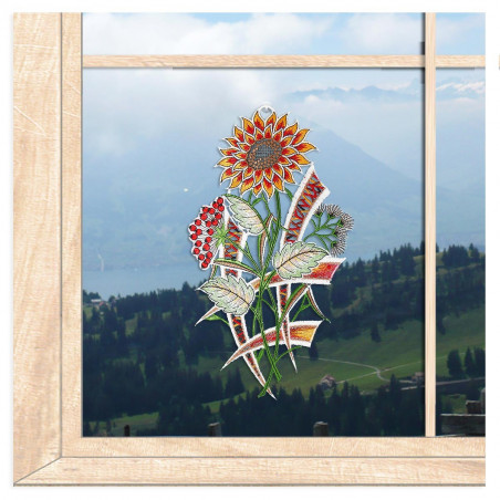 Fensterbild Sonnenblume aus Plauener Spitze