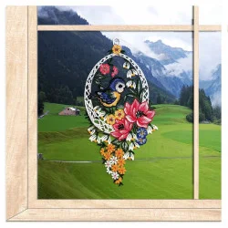 Plauener Spitzenbild Blaumeise mit Blumenranke