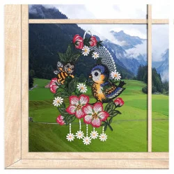 Plauener Spitzen-Fensterbild Vöglein mit Biene