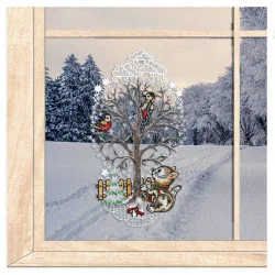 Spitzen-Fensterbild Winterbaum mit Kätzchen in silber