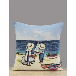 Maritimer Gobelin-Kissenbezug Strandkinder 45x45 cm