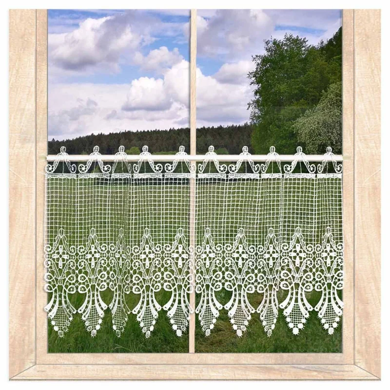 Klassische weiße Plauener Spitzengardine Jolin