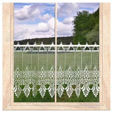 Klassische weiße Plauener Spitzengardine Jolin