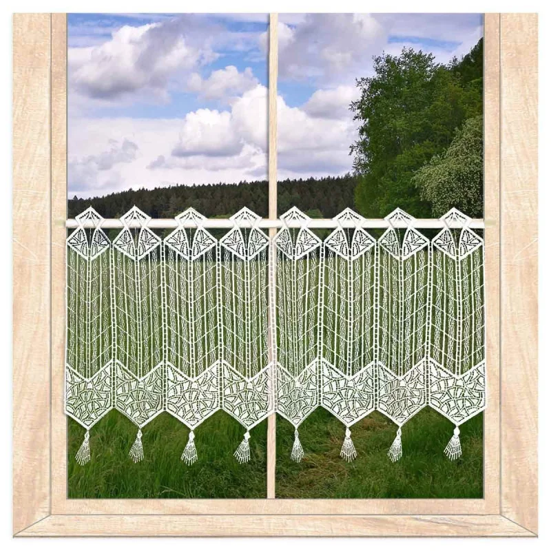 Moderne Plauener Spitzengardine Jennett in weiß