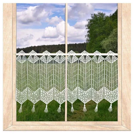 Moderne Plauener Spitzengardine Jennett in weiß