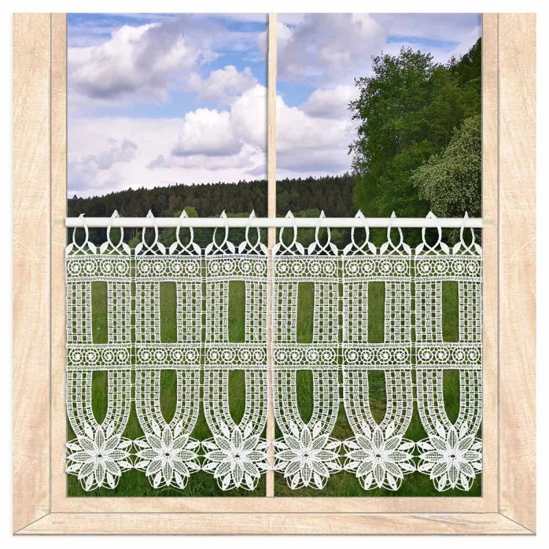 Zeitlose Plauener Spitzengardine Elise in weiß