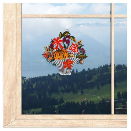 Fensterbild Großer Herbstkorb aus Plauener Spitze