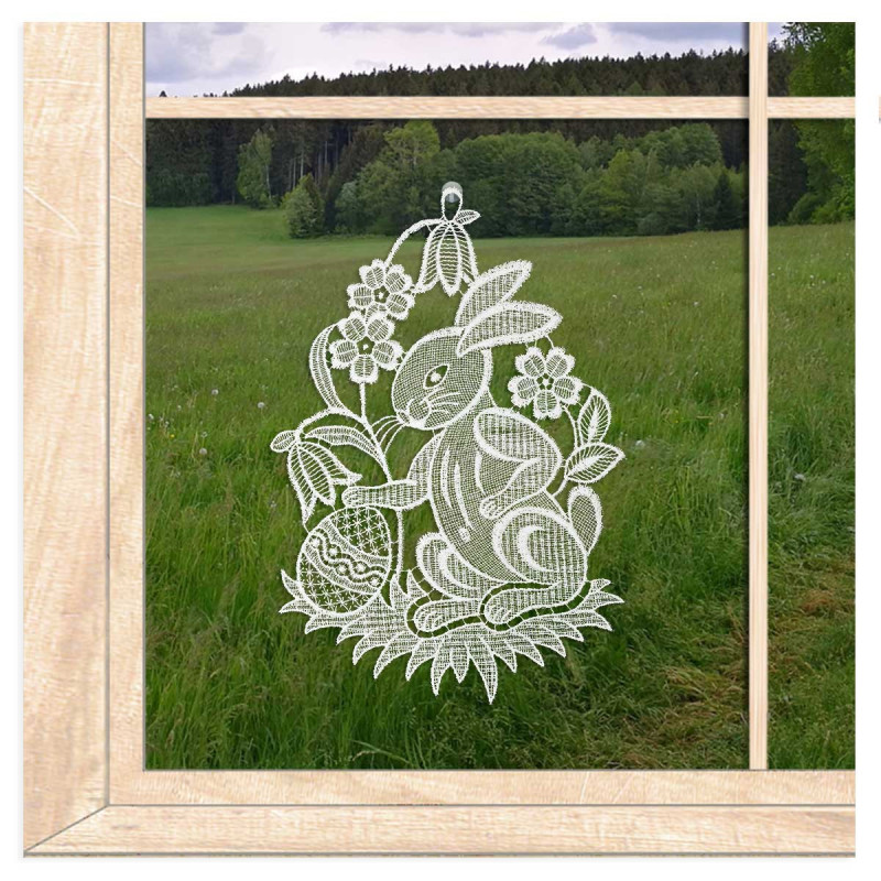 Fensterbild Osterhase aus Plauener Spitze