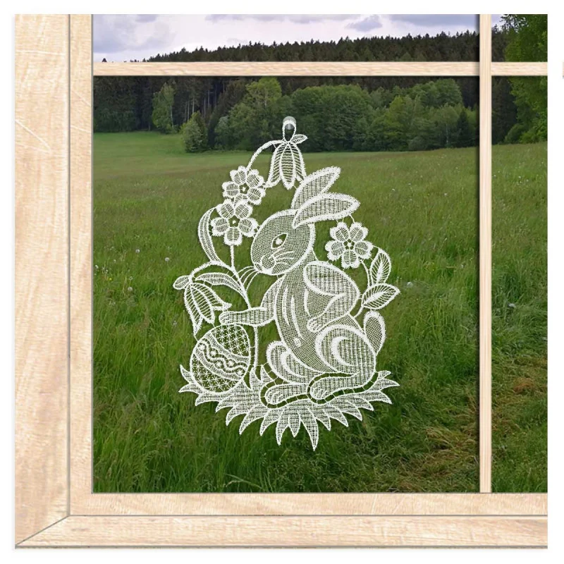 Fensterbild Osterhase aus Plauener Spitze