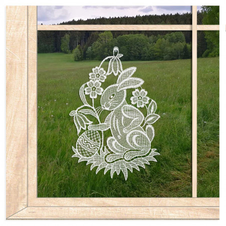 Fensterbild Osterhase aus Plauener Spitze