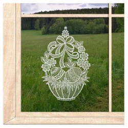 Fensterbild Osterkorb aus Plauener Spitze