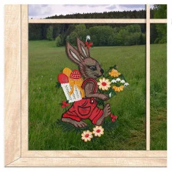 Fensterbild Osterhase mit Korb aus Plauener Spitze