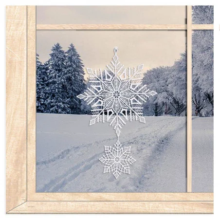 Fensterbild Schneekristall in weiß aus Plauener Spitze