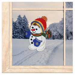 Kleines Fensterbild Lustiger Schneemann aus Plauener Spitze