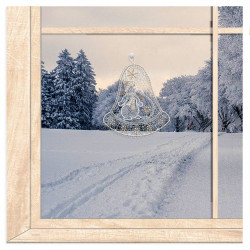 Fensterbild Glocke mit Schneemann Plauener Spitze