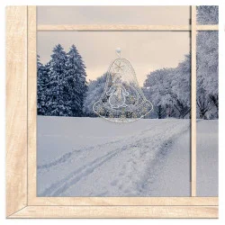 Fensterbild Glocke mit Schneemann Plauener Spitze