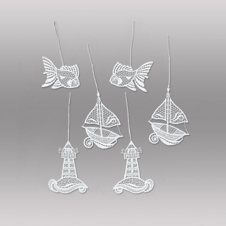 Maritime Anhänger aus Plauener Spitze Baumbehang Maritime Anhänger aus Plauener Spitze Baumbehang