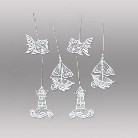 Maritime Anhänger aus Plauener Spitze Baumbehang