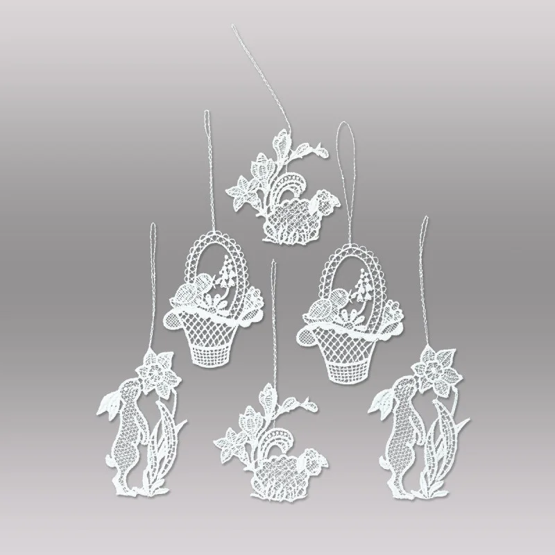 Frühlings-Anhänger Schaf, Korb, Hase aus Plauener Spitze Baumbehang